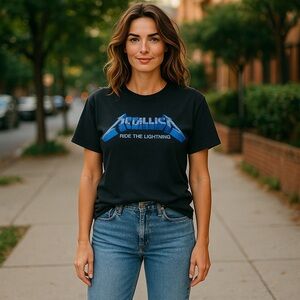 Metallic LG Black and Blue Rock Band Style Tee